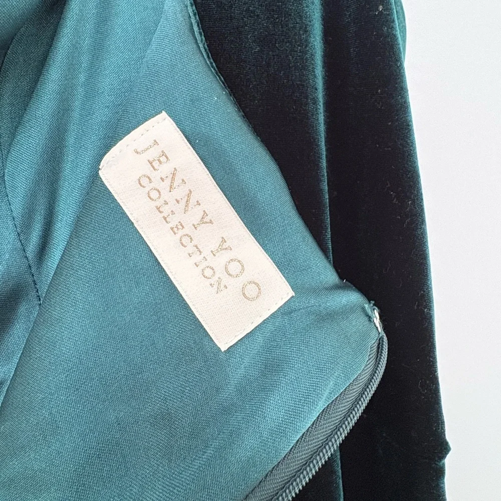 Jenny Yoo Marva Velvet Gown size 24 Emerald Green Square Neck Sleeveless Slit - Picture 3 of 5